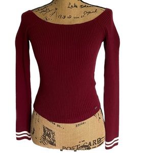 Hollister Sweater Ribbed Burgundy Long Sleeves Crop Size Small